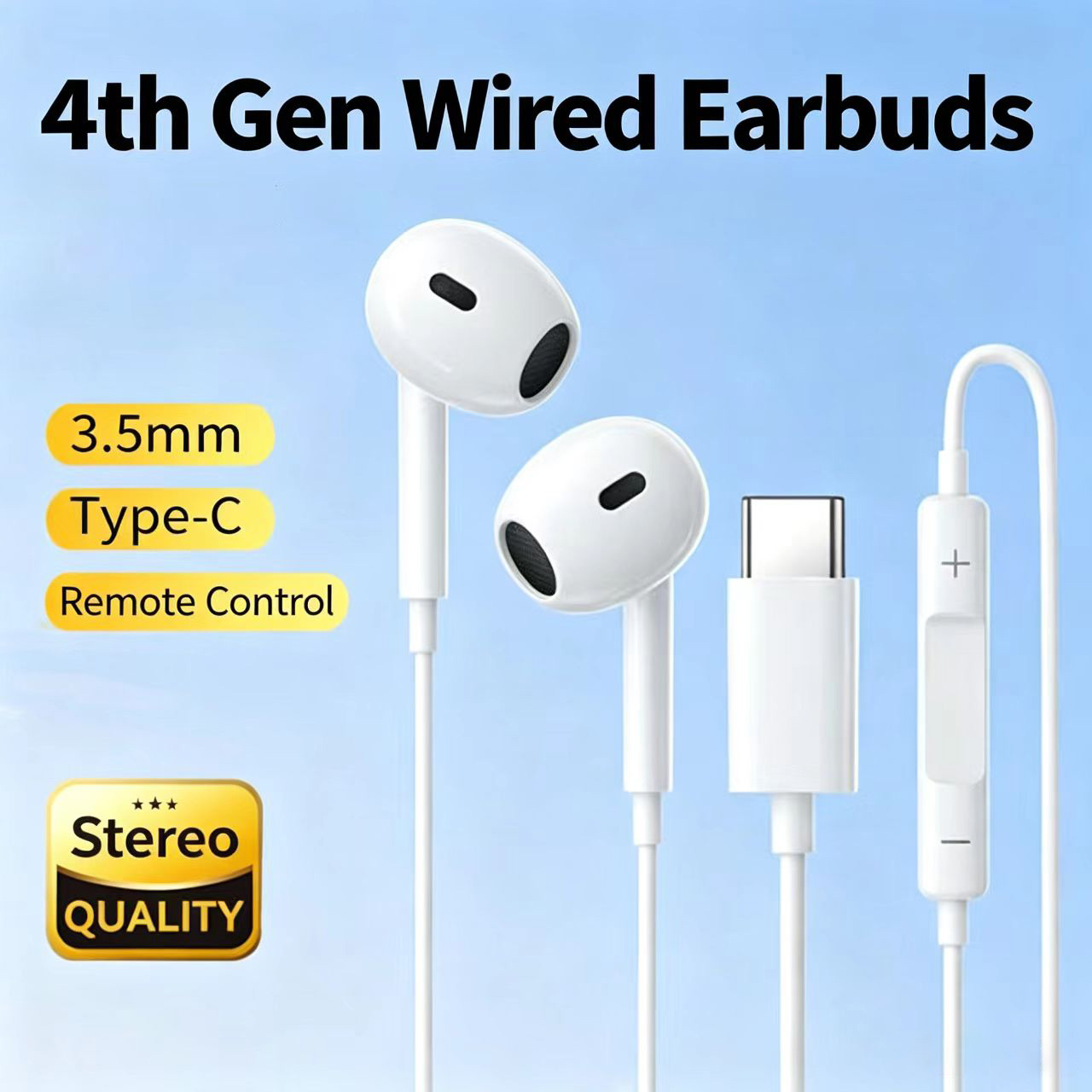 Type C Wired Earphones With Mic - Headphone Half-In-Ear Berkabel Tipe-C & Jack