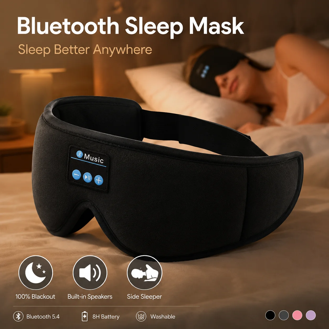 Sleep Mask Headphones Bluetooth - Headphone Tidur Nirkabel dengan Penutup Mata,