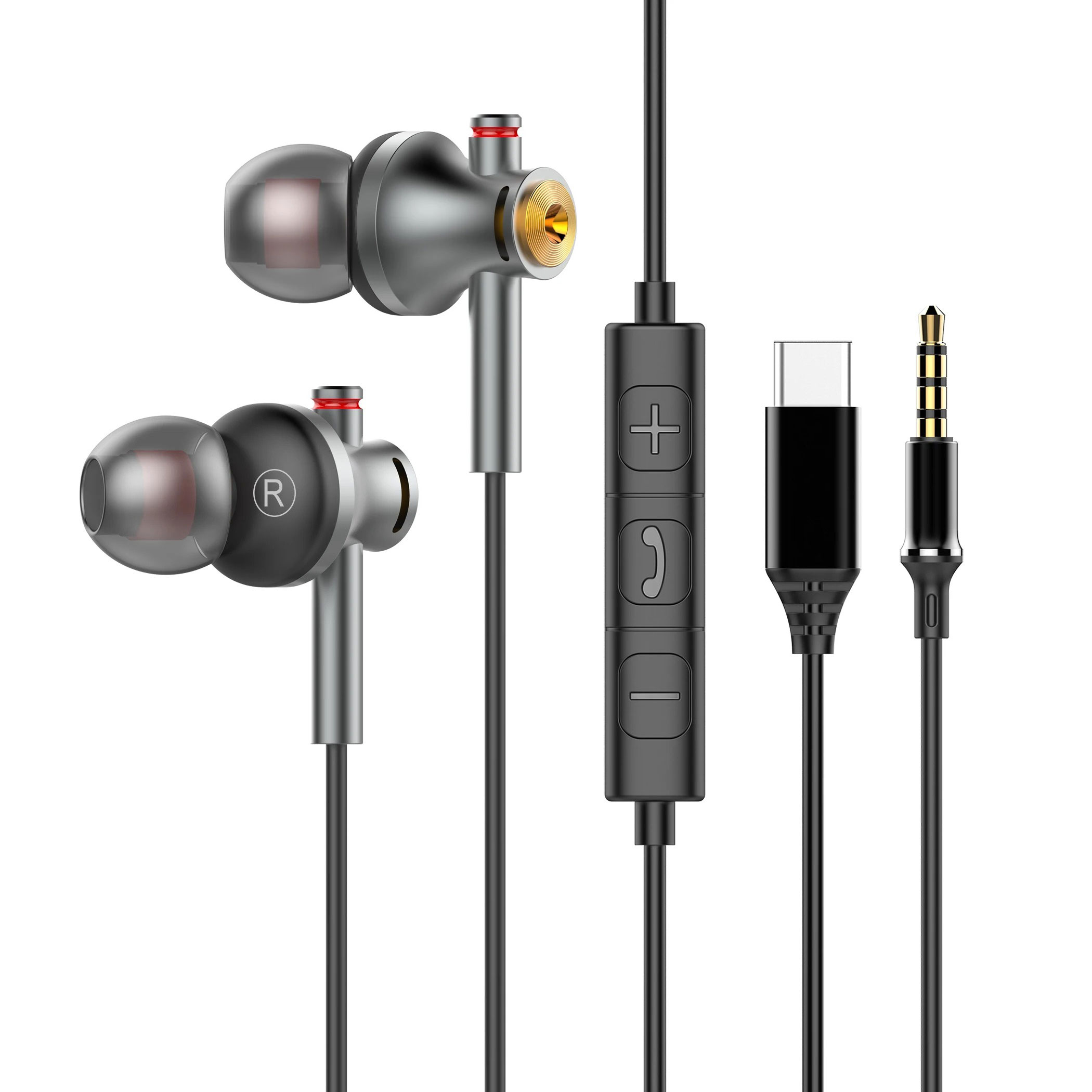 Type C Wired Earphones With Mic - EARDECO Headphone Berkabel 3.5mm/TypeC, Earphone Bass,