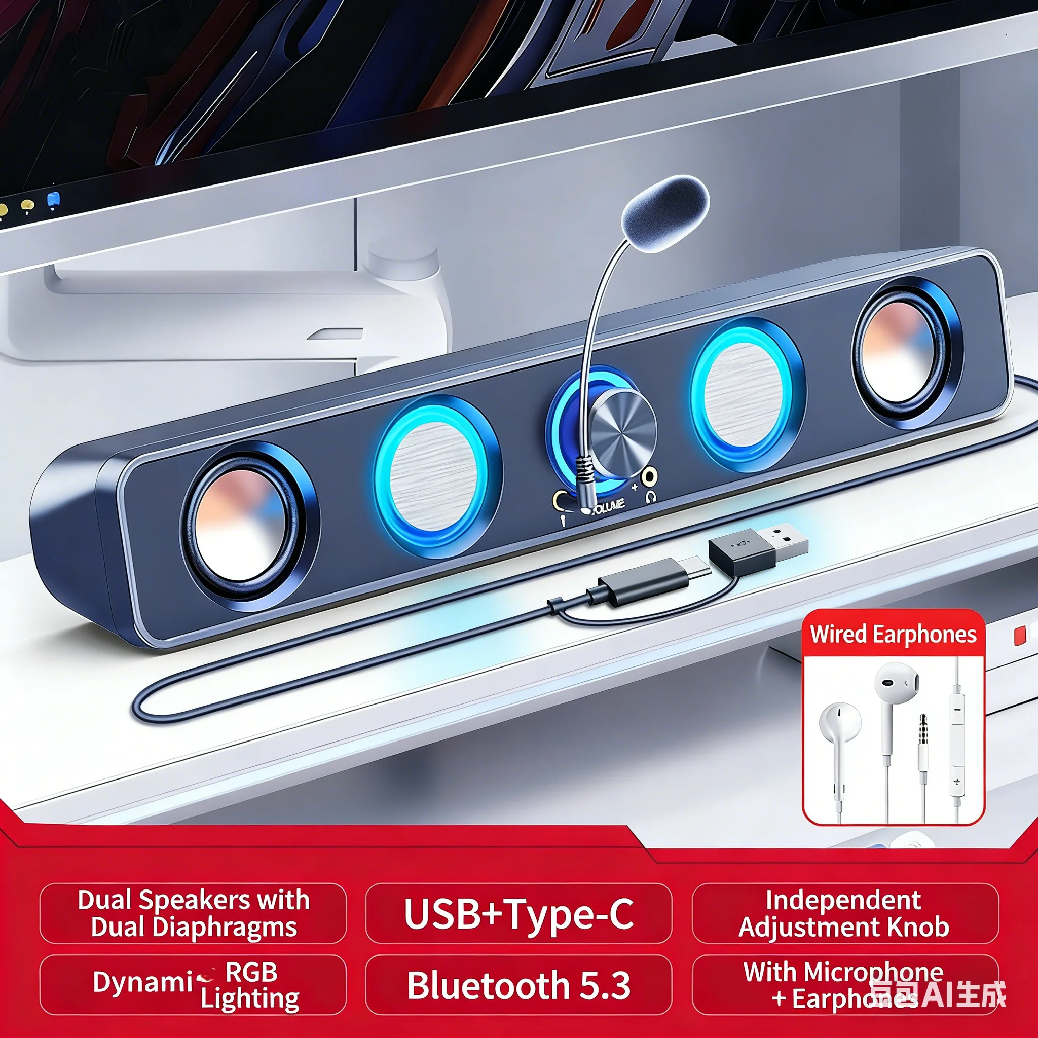 Rgb Computer Soundbar For Pc - Sistem Speaker Home Theater Soundbar RGB