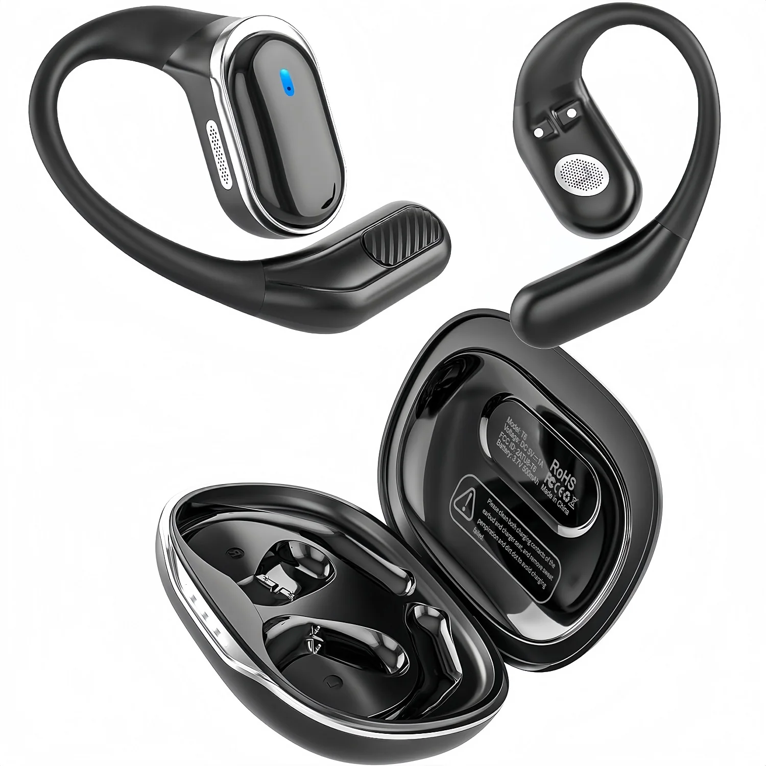 Open Ear Air Conduction Headphones - Earphone Bluetooth Nirkabel dengan Mikrofon, Headset