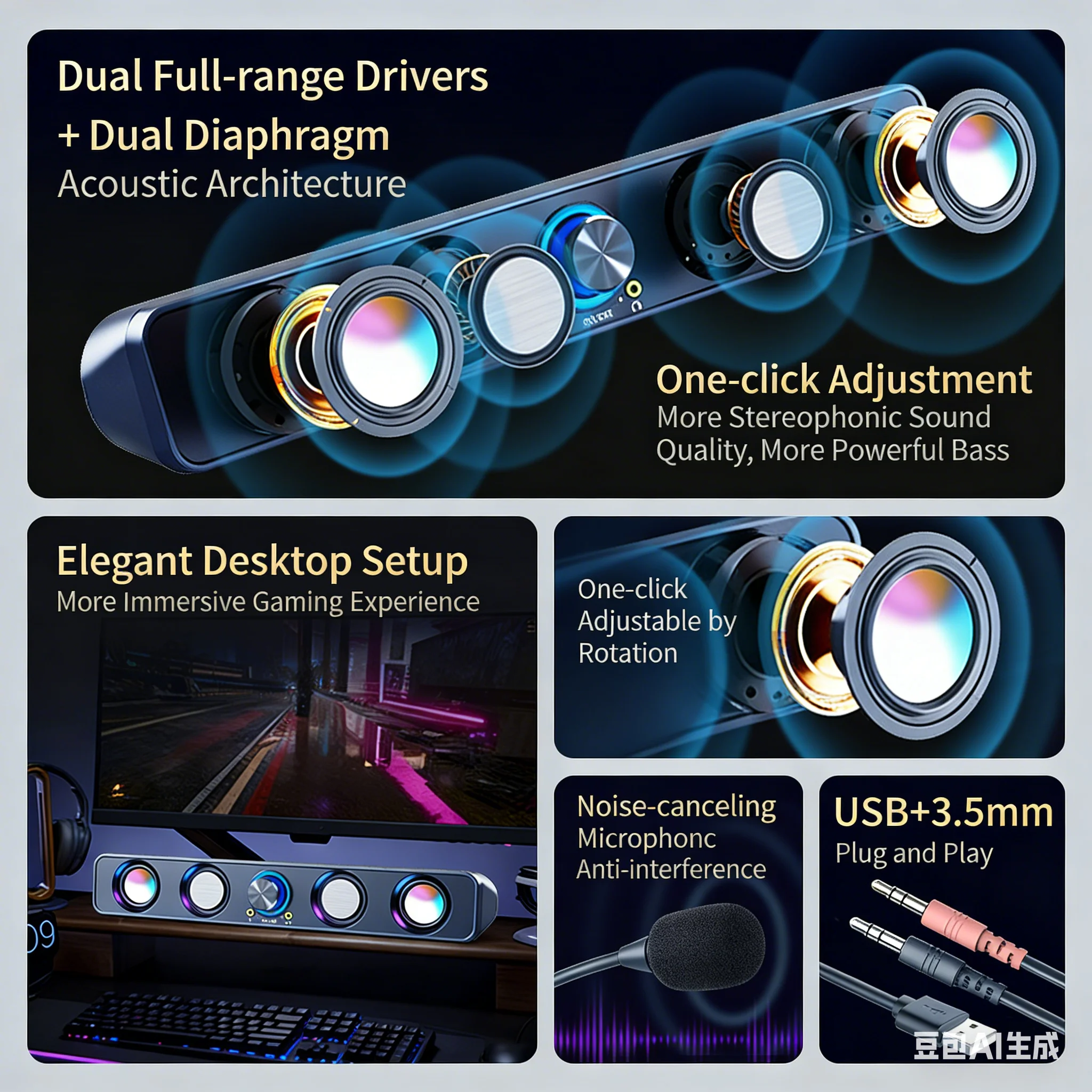 RGB Gaming Soundbar 2.0 Suara  - Rgb Computer Soundbar For Pc ulasan dan harga