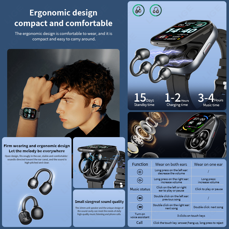 LIGE TWS Jam Tangan Pintar Pri - Tws Earbuds Bluetooth 5.3 ulasan dan harga